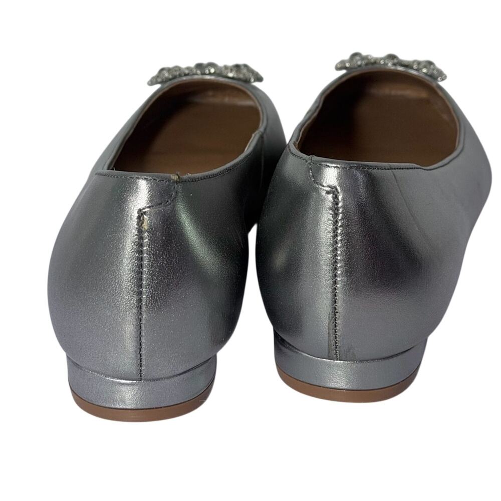 Talbots Silver Satin Embellished Square-Toe Flats - Picture 8 of 11